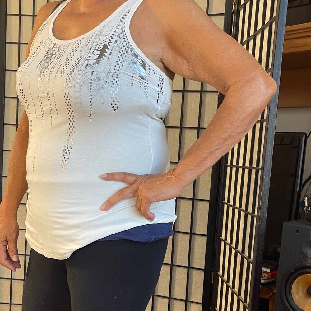 Athleta White Tank Top with Silver Accents